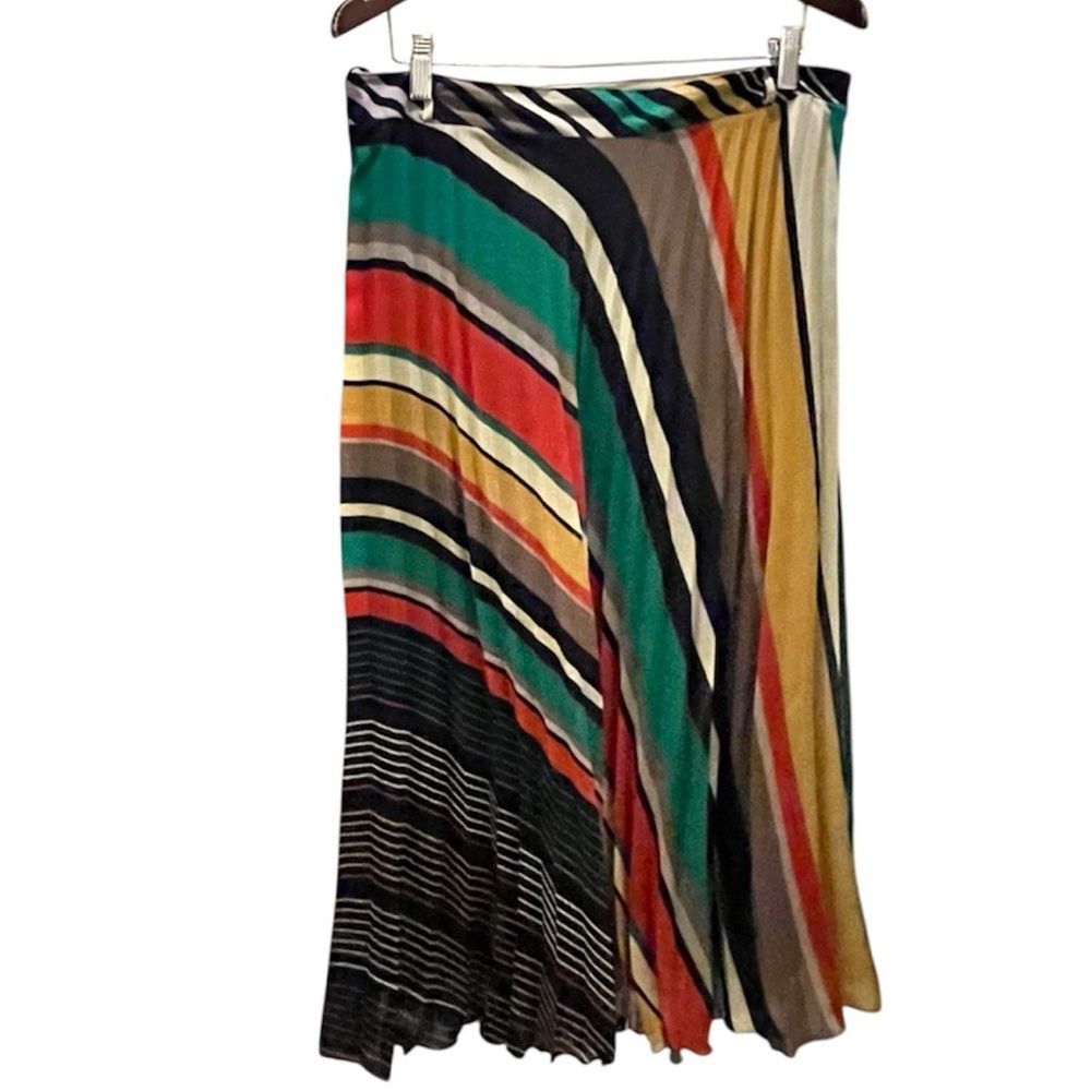 Boho Chic Multi-Color Striped Pleated Midi Skirt A.C.R. Fashion Size 44